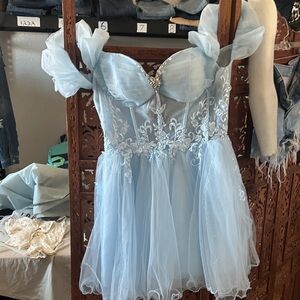 Elegant Blue Lace Prom Dress